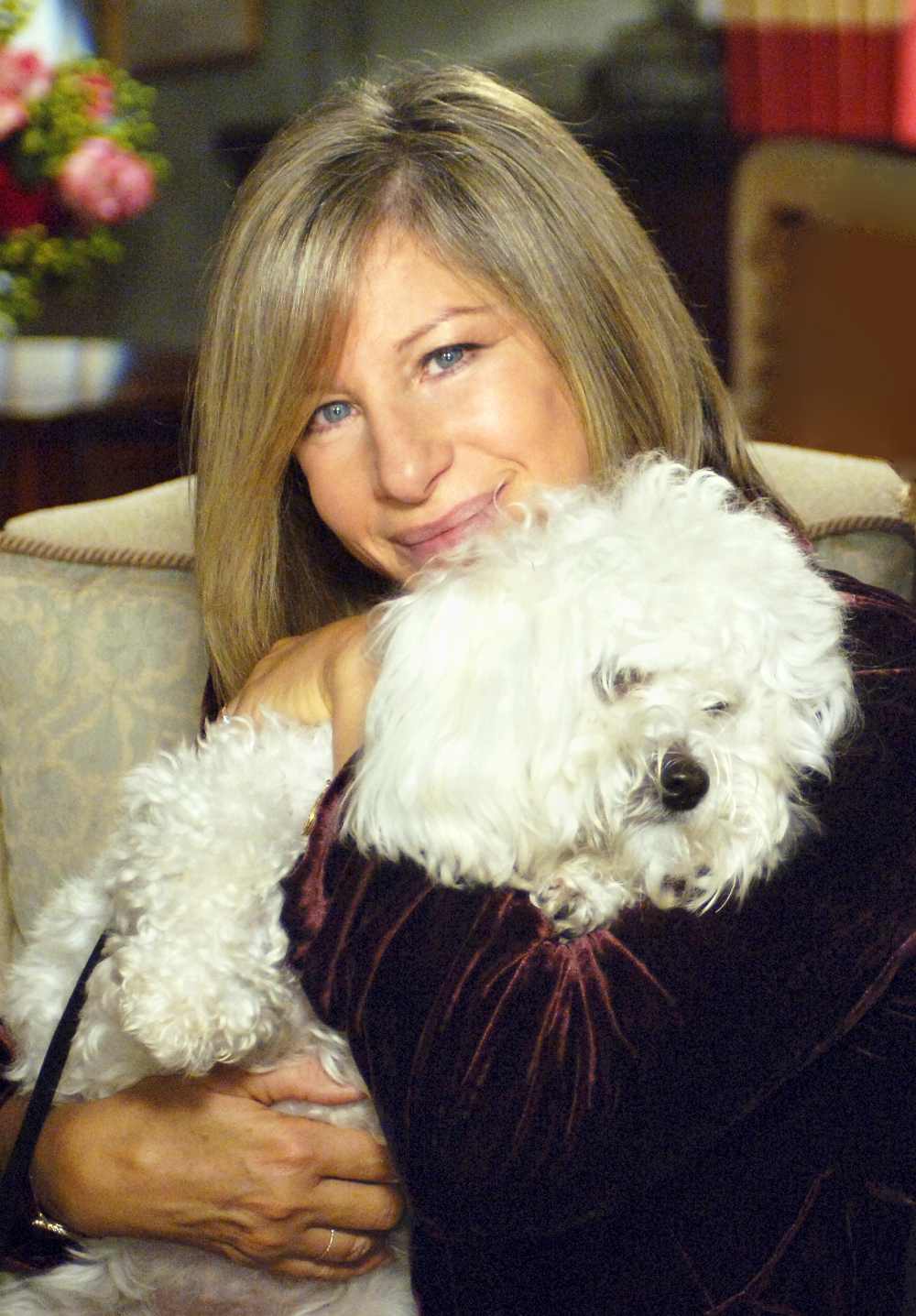 Barbra Streisand with her dog Samantha