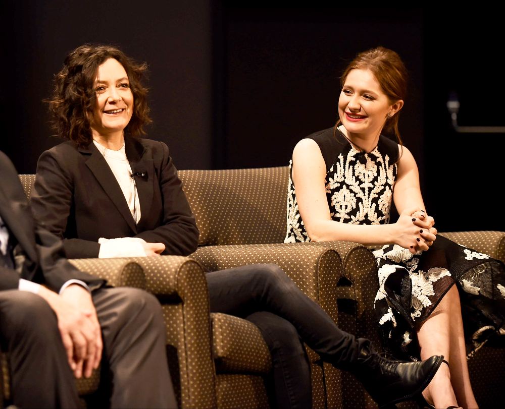 Emma Kenney and Sara Gilbert attend Roseanne premiere event with KABC contest winners on March 23, 2018.