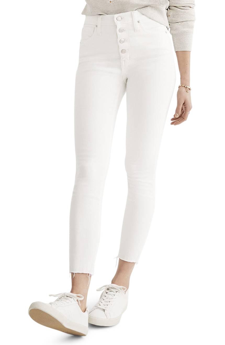 10-Inch Button High Waist Crop Skinny Jeans