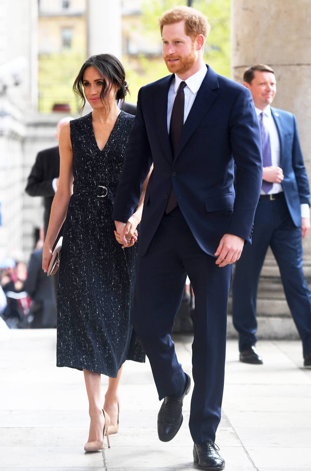 Meghan Markle and Prince Harry arrive at a memorial service at St Martin-in-the-Fields in Trafalgar Square to commemorate the 25th anniversary of the murder of Stephen Lawrence on April 23, 2018 in London, England.
