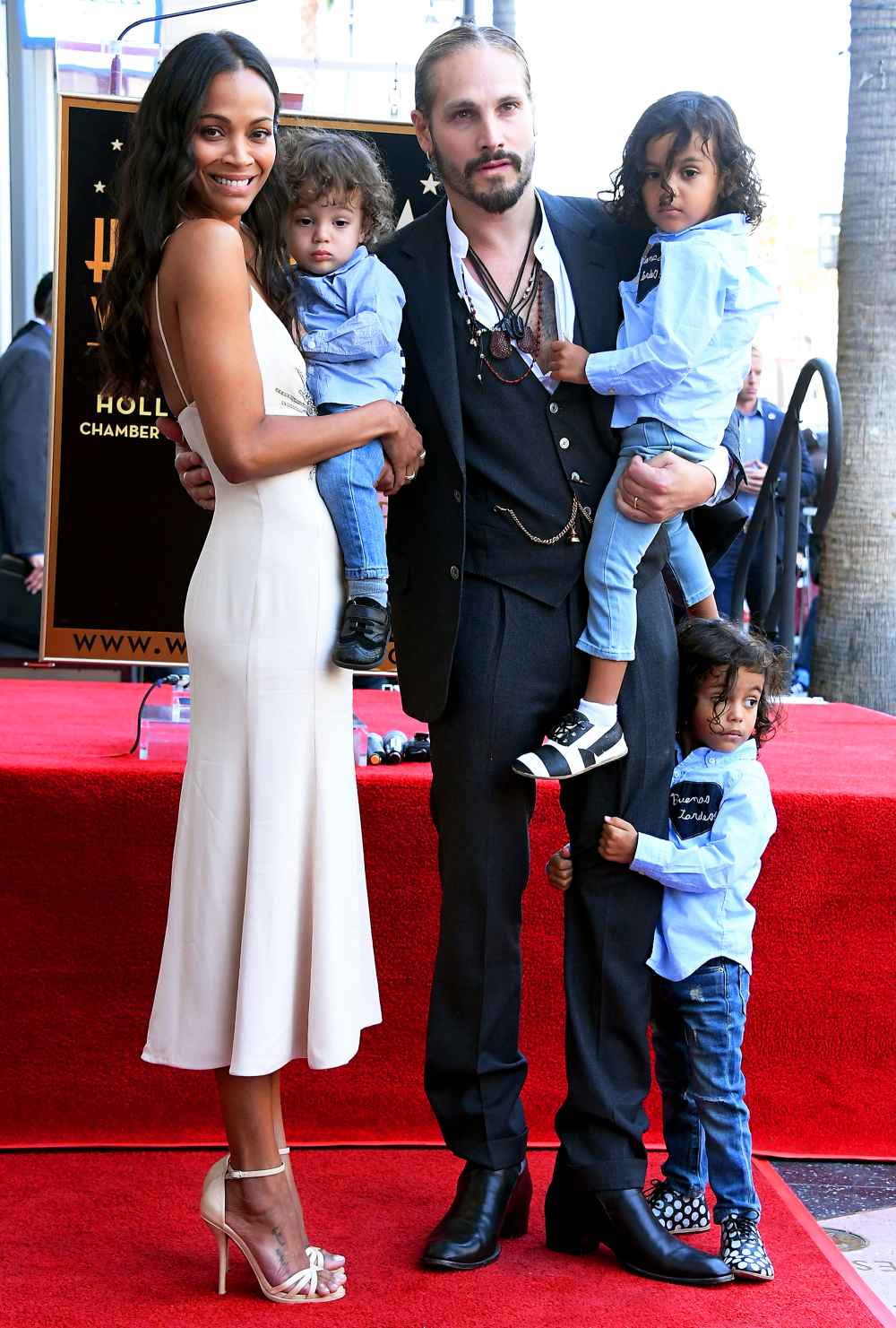 Zoe Saldana and Marco Perego with their children Bowie, Cy and Zen