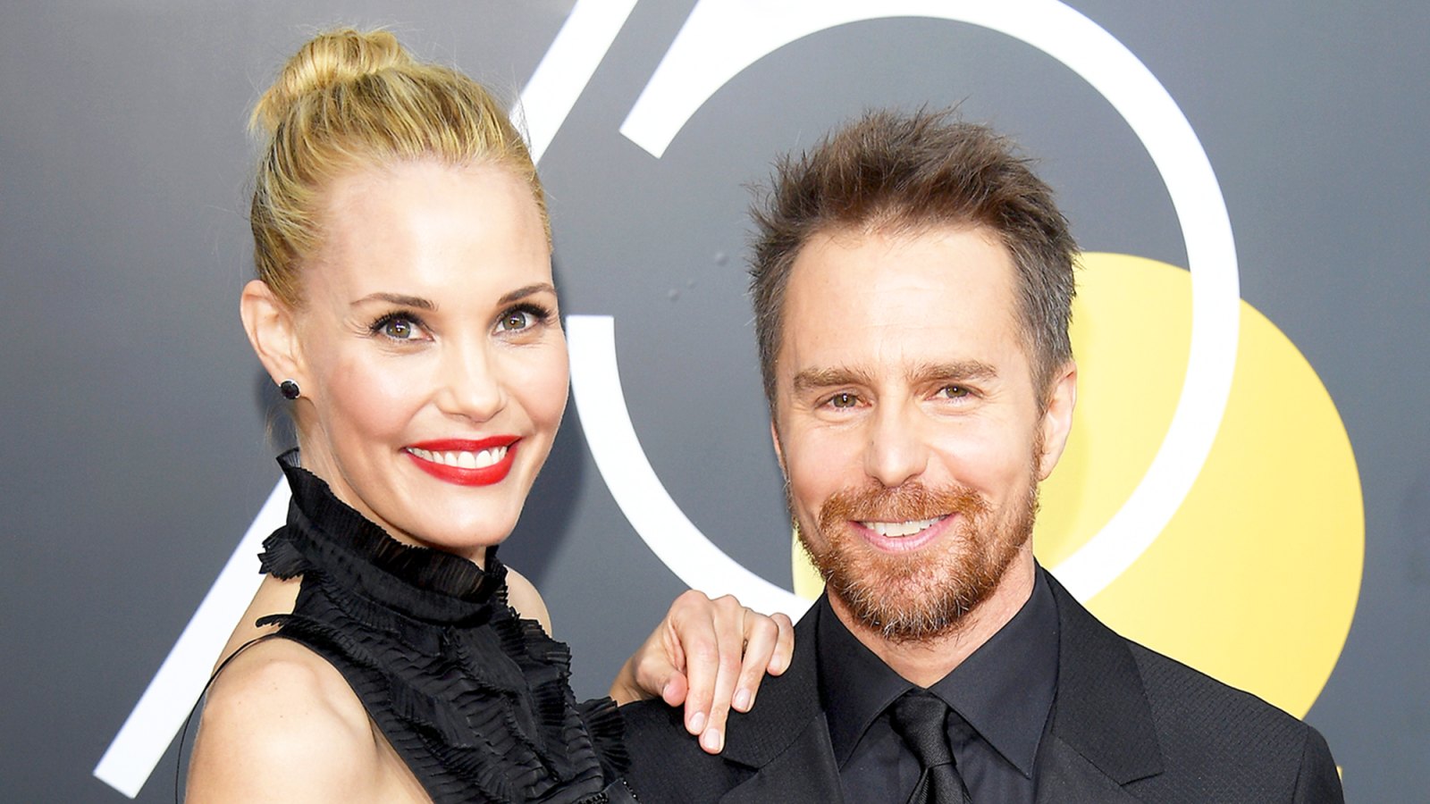 Leslie Bibb and Sam Rockwell attend the 75th annual Golden Globe Awards at The Beverly Hilton in Beverly Hills.