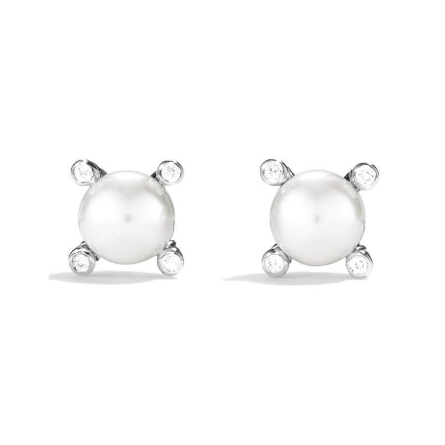 David Yurman Small Pearl Earrings with Diamonds