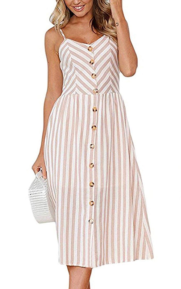 striped midi dress with pockets