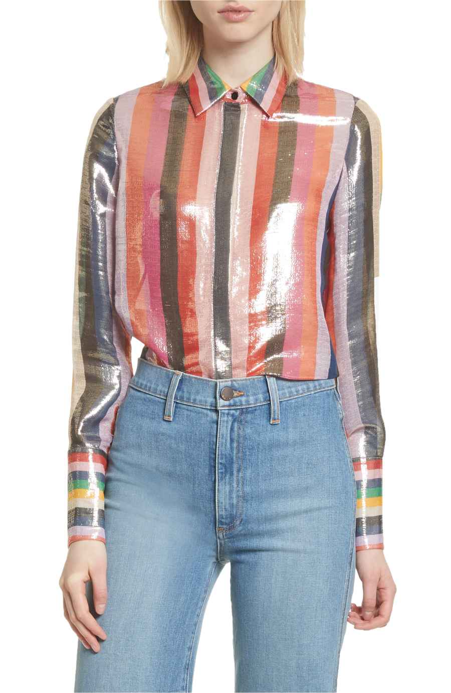 metallic colorful stripe blouse