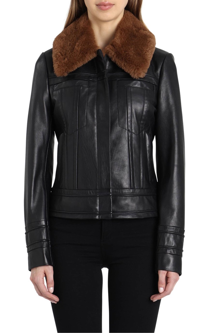 badgley mischka leather aviator jacket