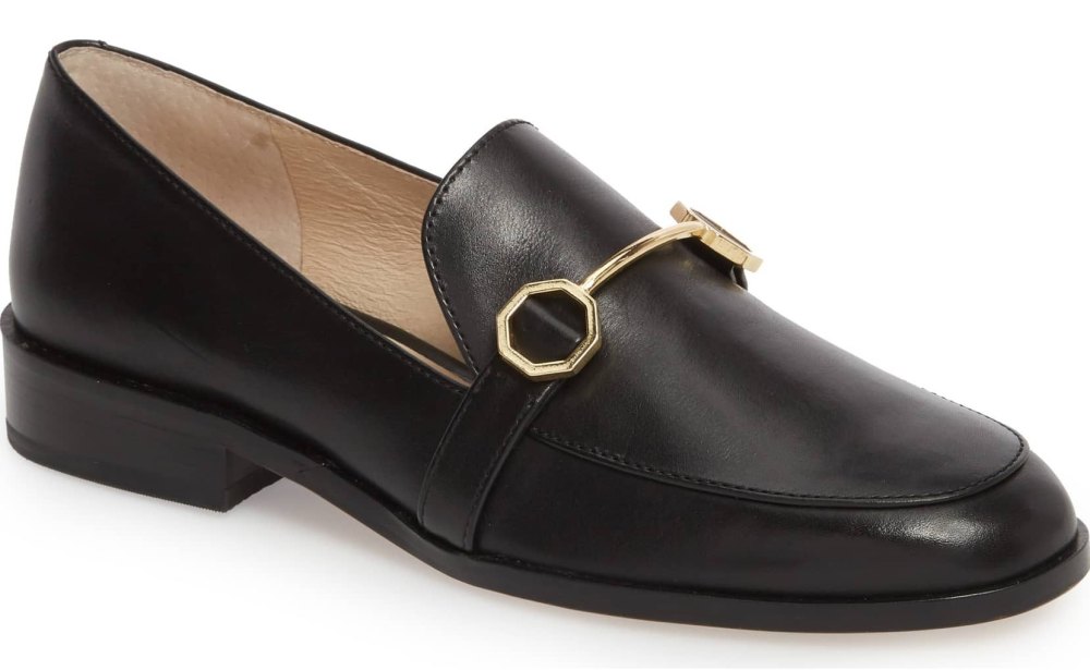 black leather loafer