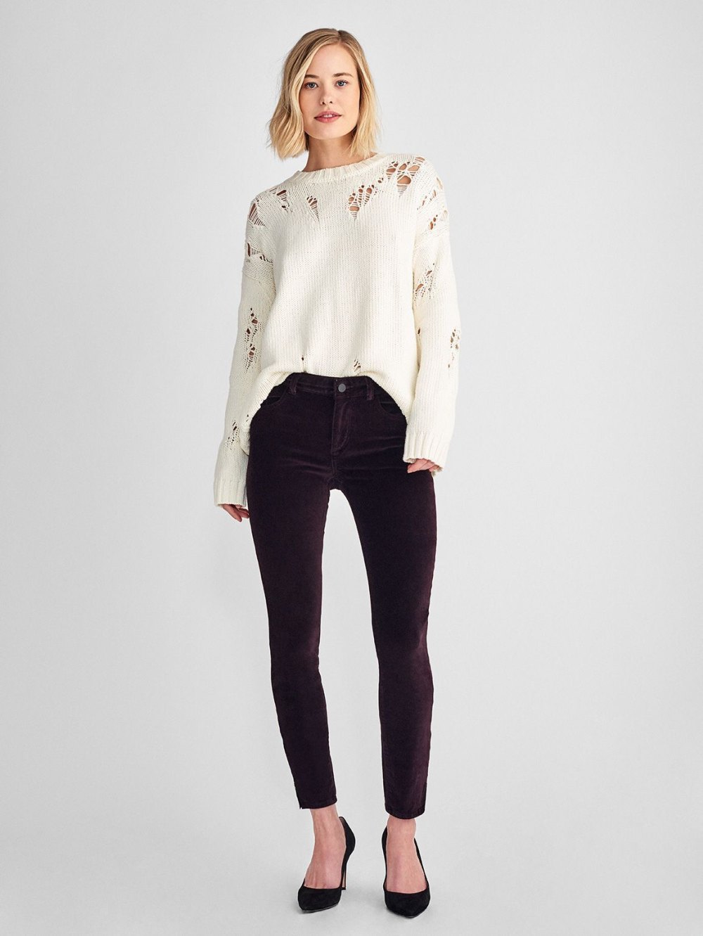 midrise velvet skinny jeans