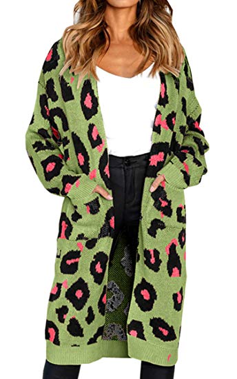 leopard print cardigan green and pink