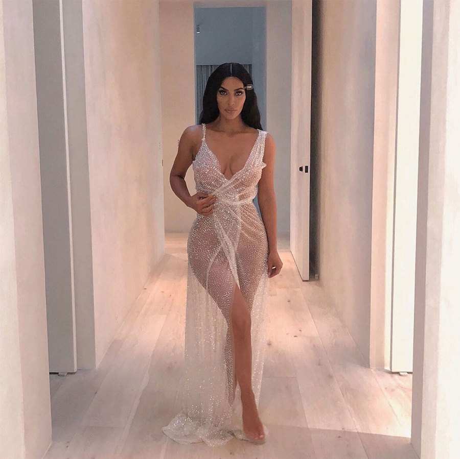 Kim Kardashian fittings glitter gown sheer