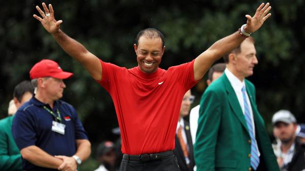 Tiger Woods Celebrates Masters Win