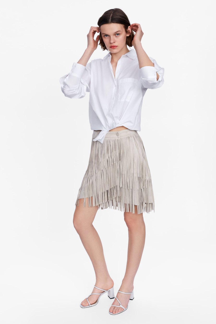 Zara Faux Suede Fringed Skirt