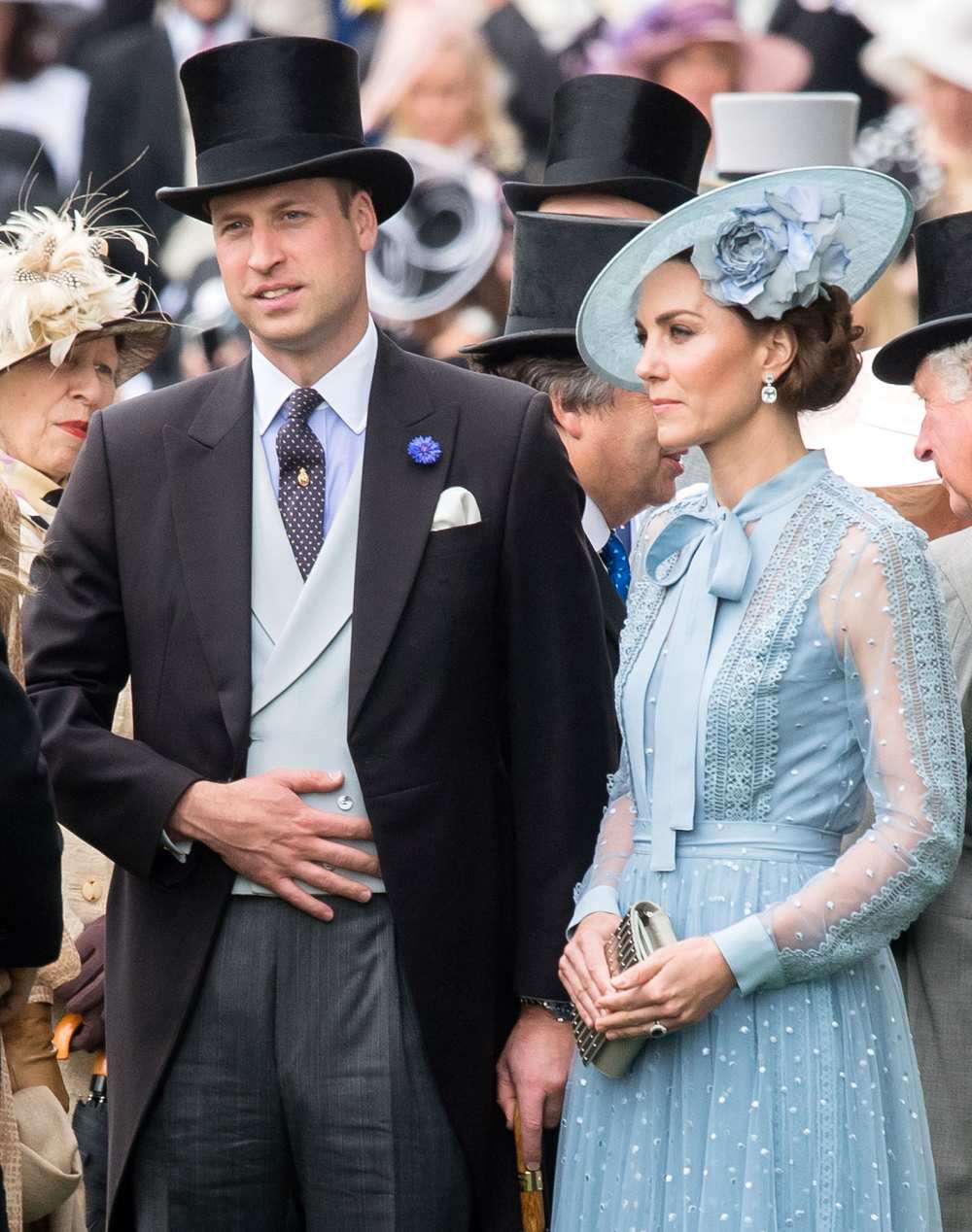 Prince William Wearing A Tux With Tails a Top Hat and Duchess Kate Wearing a Blue Dress With Bow and Blue Hat Fine Dress Royal Ascot