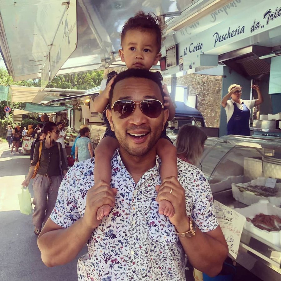 Chrissy Teigen and John Legend’s Summer Vacation Album With Luna and Miles John Legend and Miles, Sitting on Shoulders