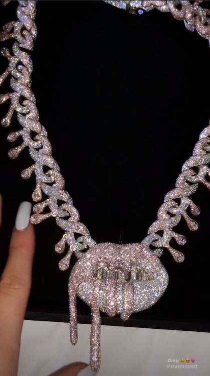Diamond Necklace from Travis Scott Kylie Jenner Rings in Her 22nd Birthday With Shots, Exquisite Flowers and a Lavish Diamond Necklace From Travis Scott