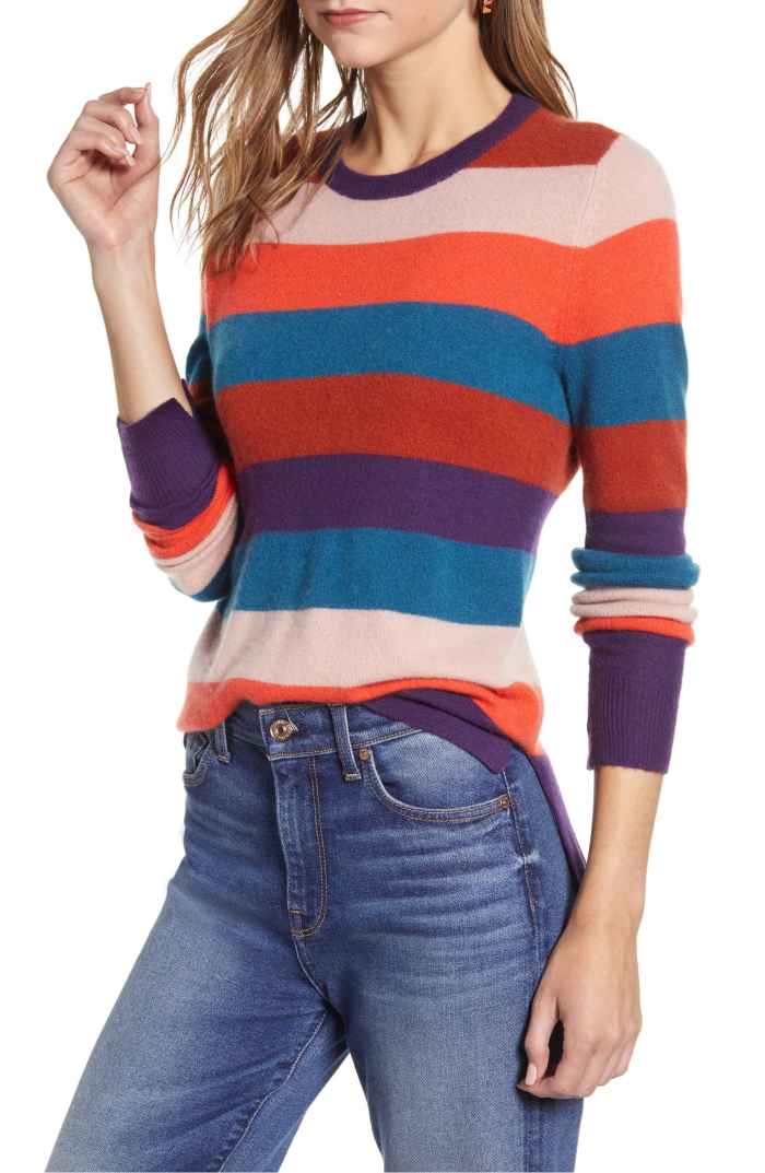Halogen Crewneck Cashmere Sweater stripes