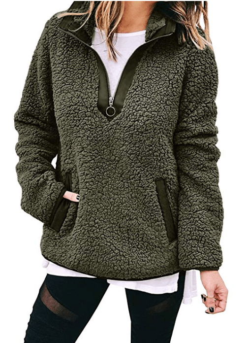 BTFBM Women's Fleece Sherpa Fuzzy Pullover olive green
