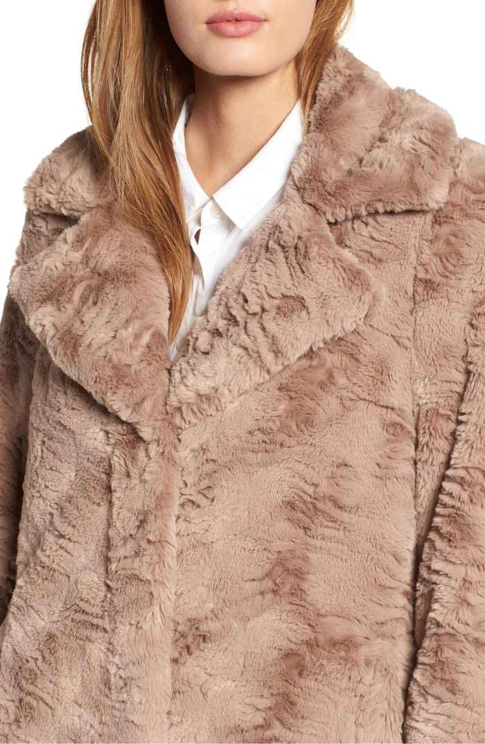Kenneth Cole New York Textured Faux Fur Coat brown closeup