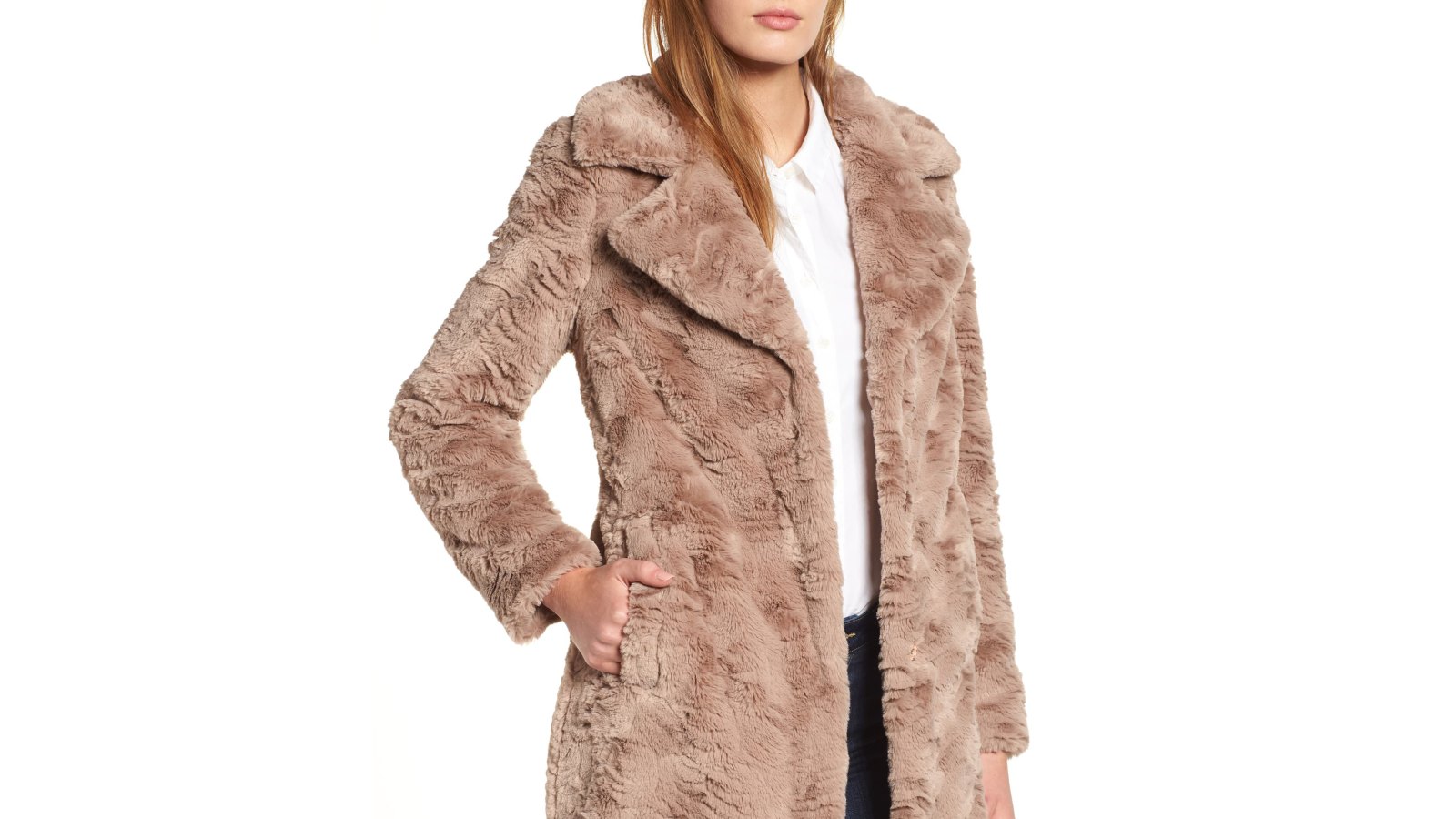Kenneth Cole New York Textured Faux Fur Coat brown