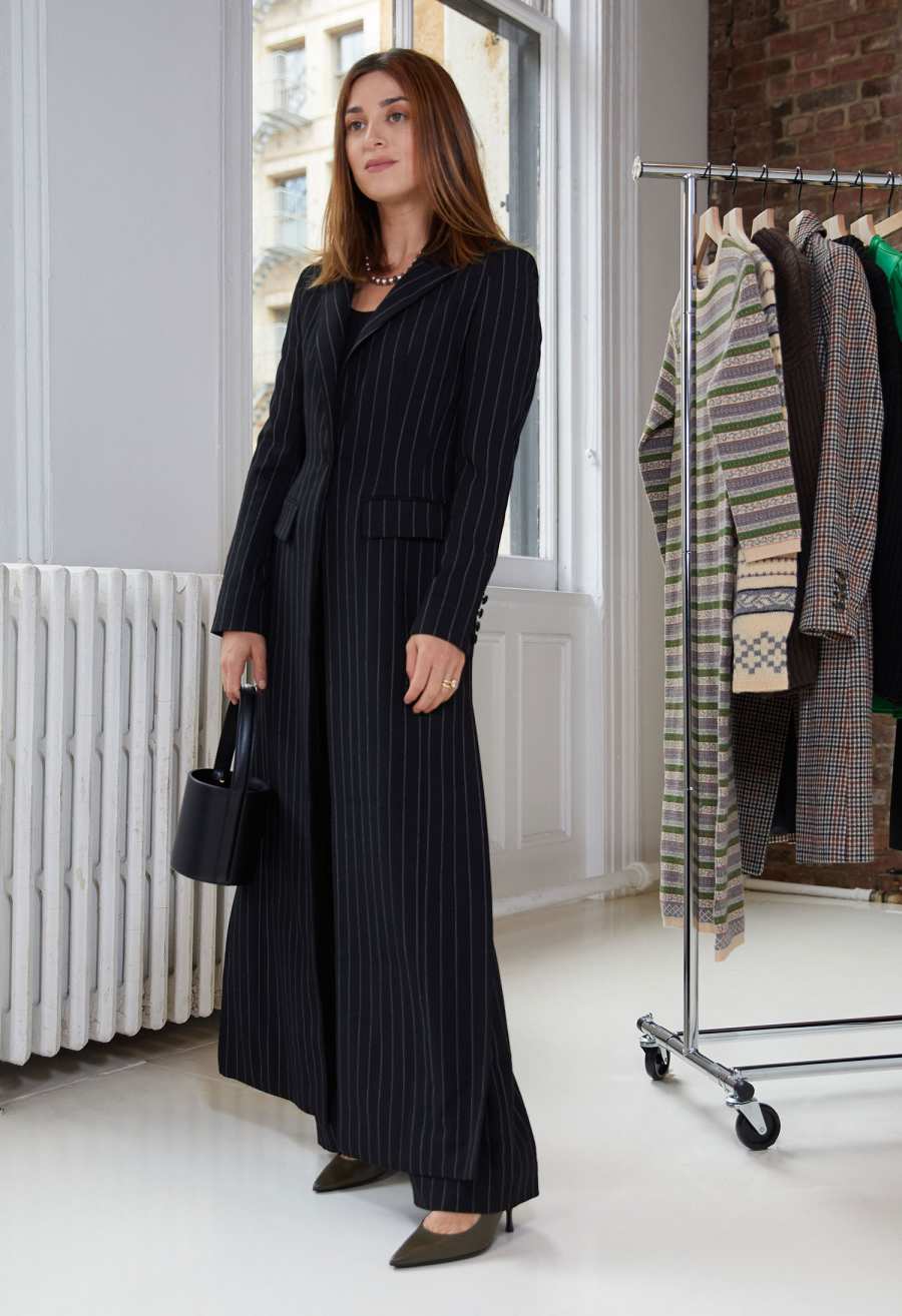 Rent the Runway x Jamie Mizrahi Holiday Collection - Black Pinstripe Long Jacket and Black Pinstripe Pants