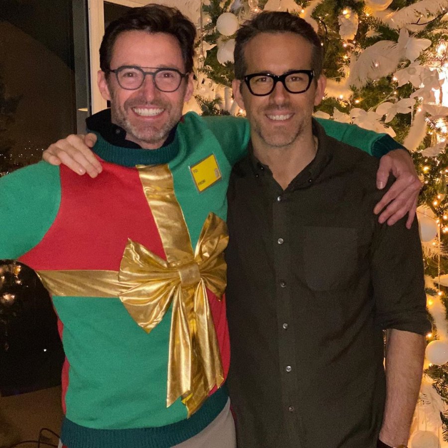 Celebs in Ugly Christmas Sweaters Hugh Jackman and Ryan Reynolds