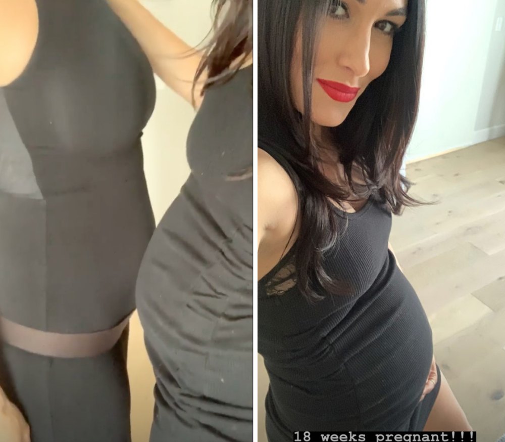 Pregnant Nikki Bella and Brie Bella Compare Baby Bumps in Tight Dresses