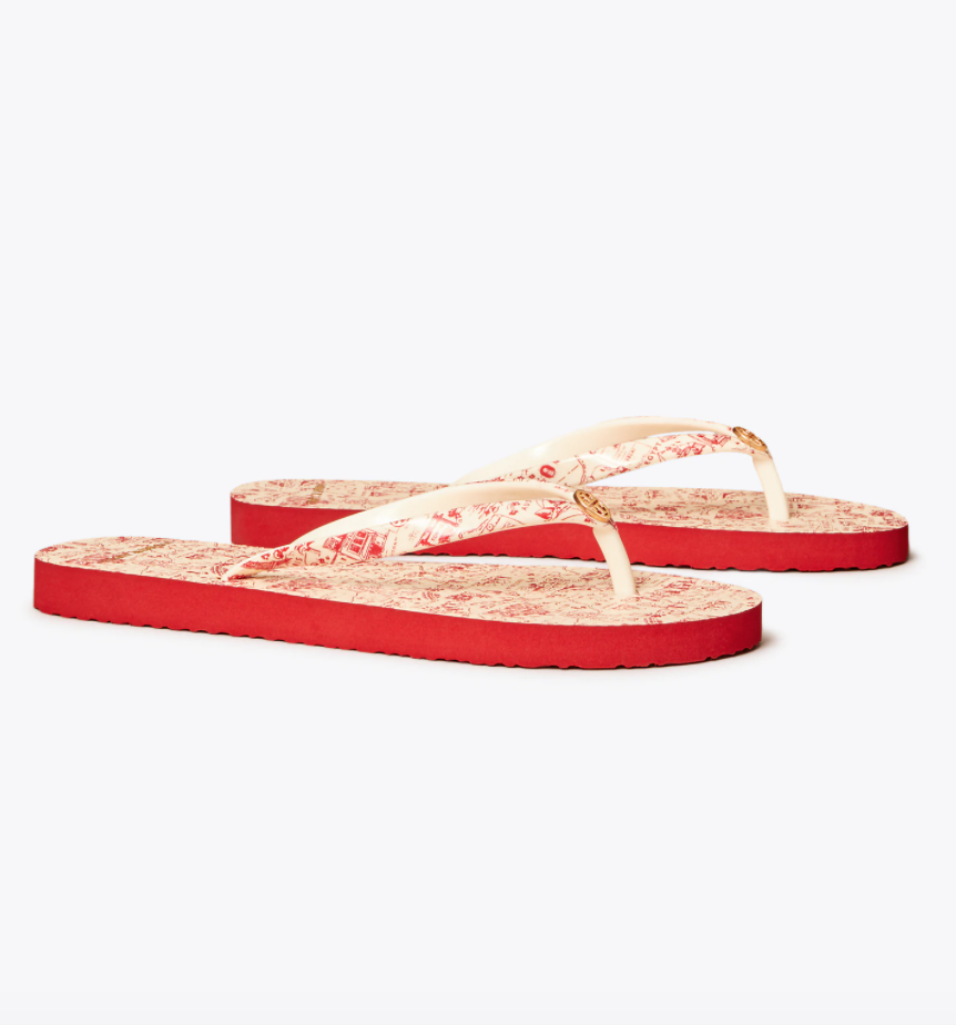 Printed-Strap Thin Flip-Flop (Red Destination / Red Destination)