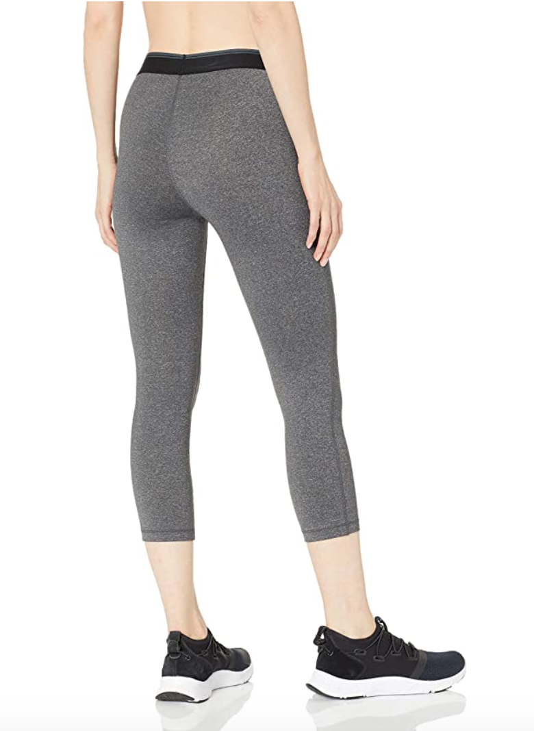 Amazon Essentials Women's Elastic Waist Performance Capri Legging (Dark Heather Grey)