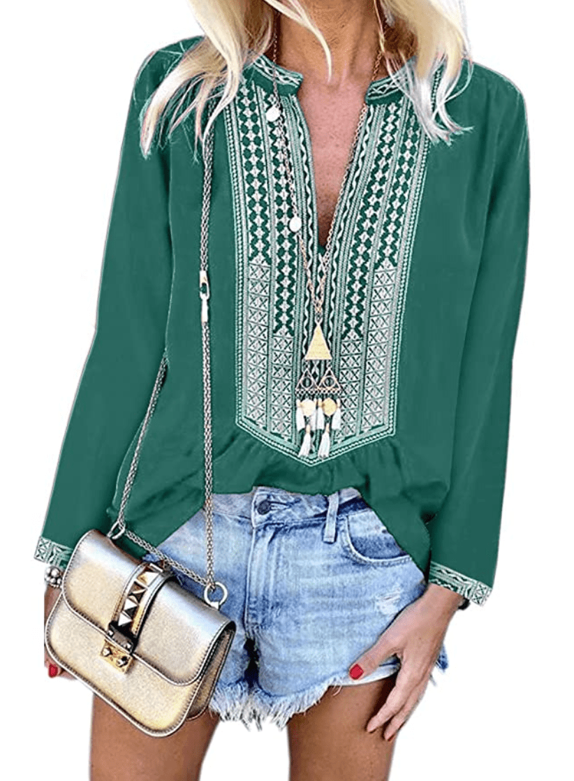 Chase Secret Women's Casual V-Neck Boho Shirt