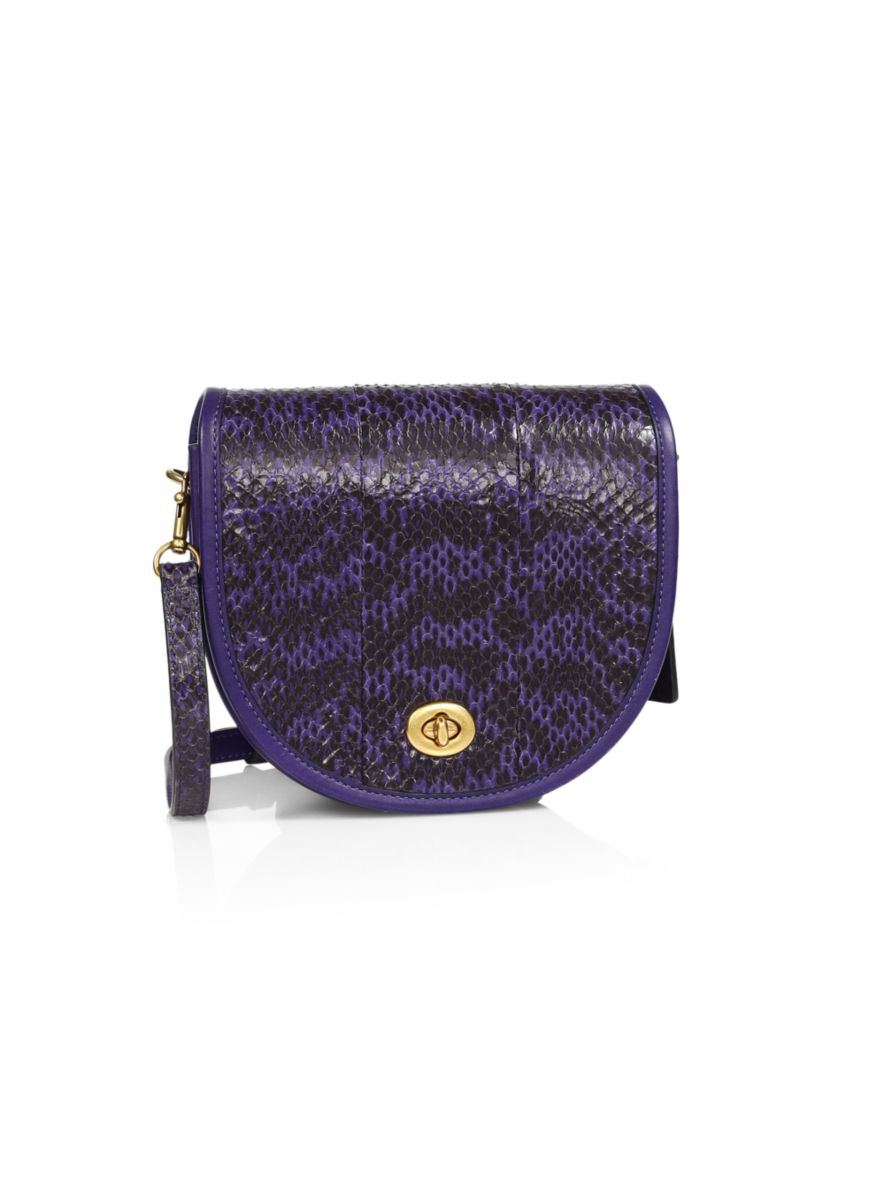 Coach Turnlock Snakeskin & Leather Saddle Bag