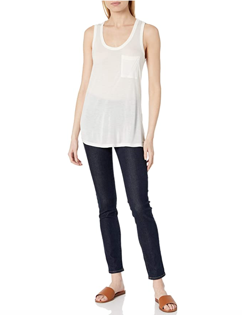 Daily Ritual Women's Super Soft Modal Semi-Sheer Pocket Tank Top (Winter White)