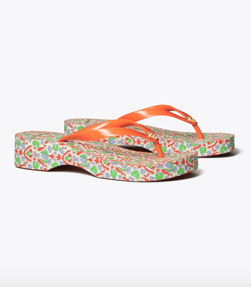 Printed Carved-Wedge Flip-Flop