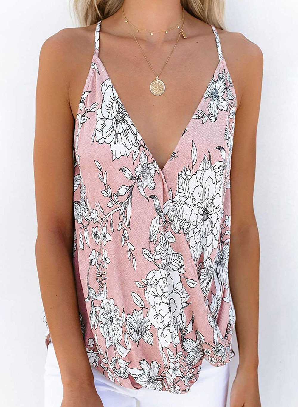 GOSOPIN Summer V Neck Boho Floral Tank Top