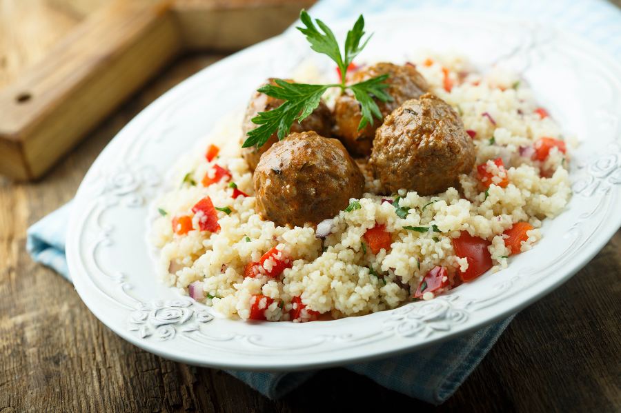 Meatballs served with couscous
