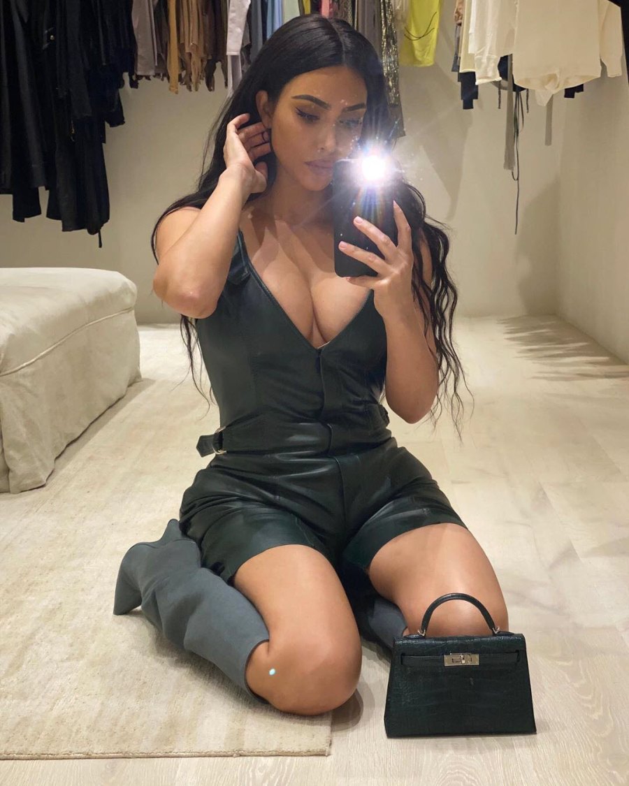Kim Kardashian Latest Fitting Plunging Leather Number Is Sexy Ever
