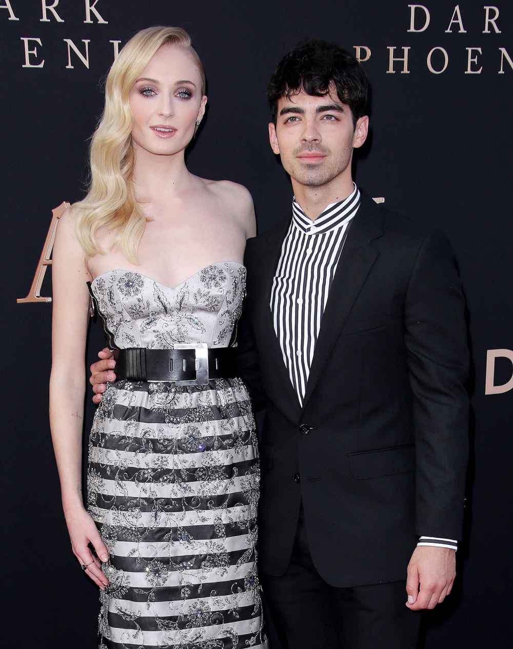 Sophie Turner Pregnancy Pics Joe Jonas X-Men Striped Dress