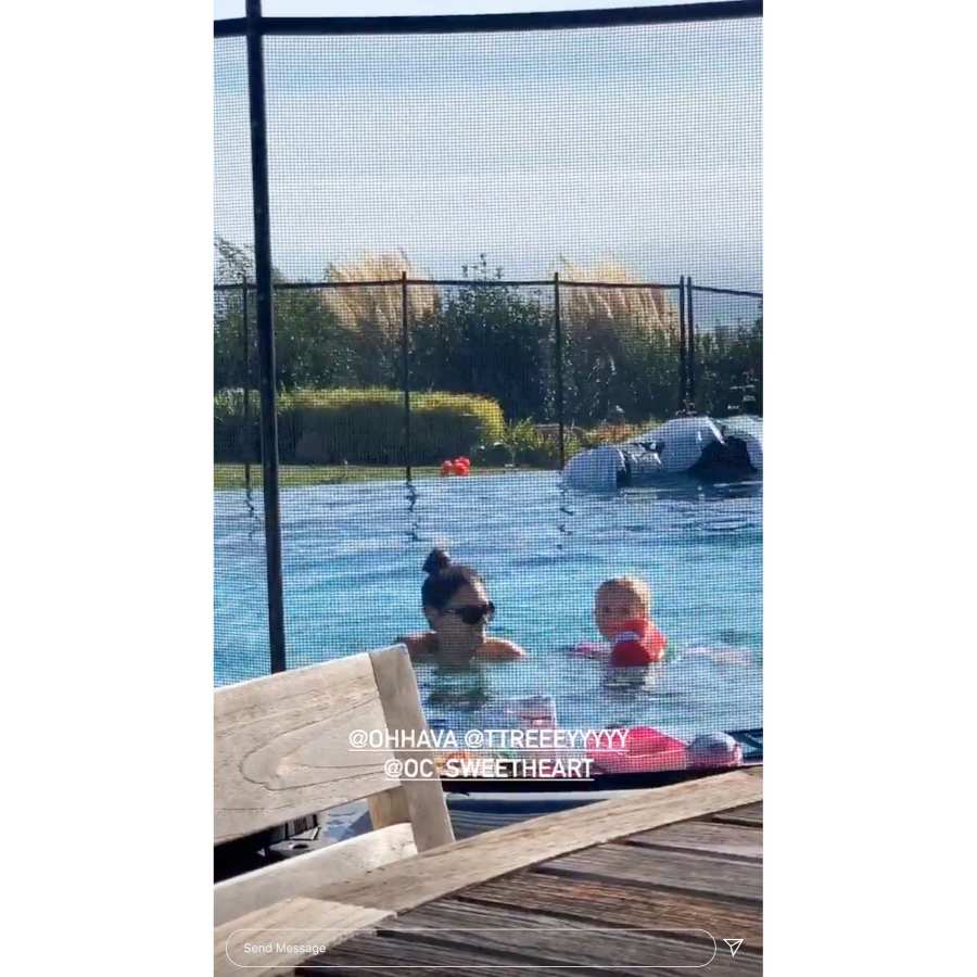 April Love Geary and Robin Thicke Daughter Mia Wearing Floaties In The Swimming Pool