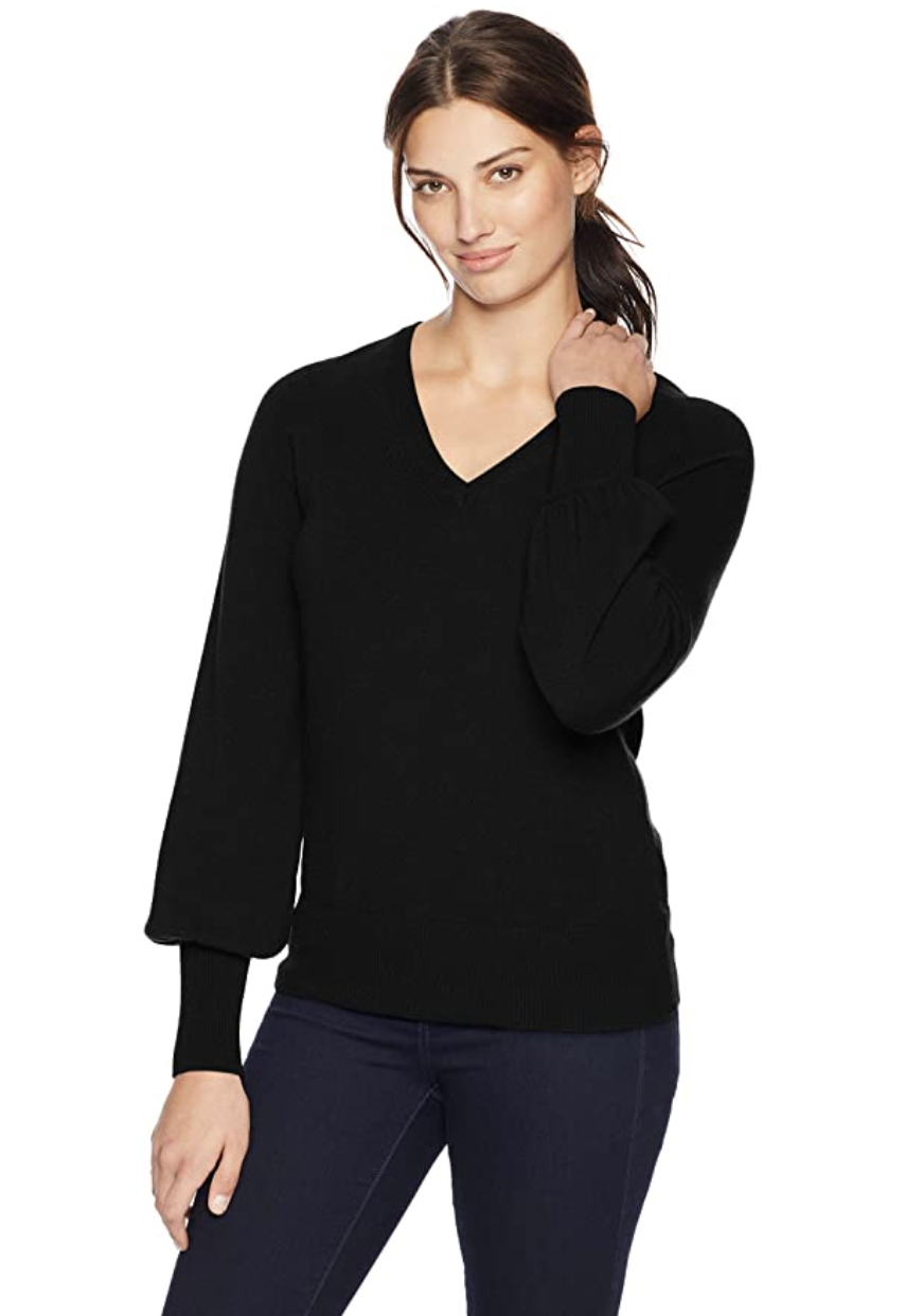 Lark & Ro Women's Sweaters V Neck Cashmere Sweater with Bell Sleeves