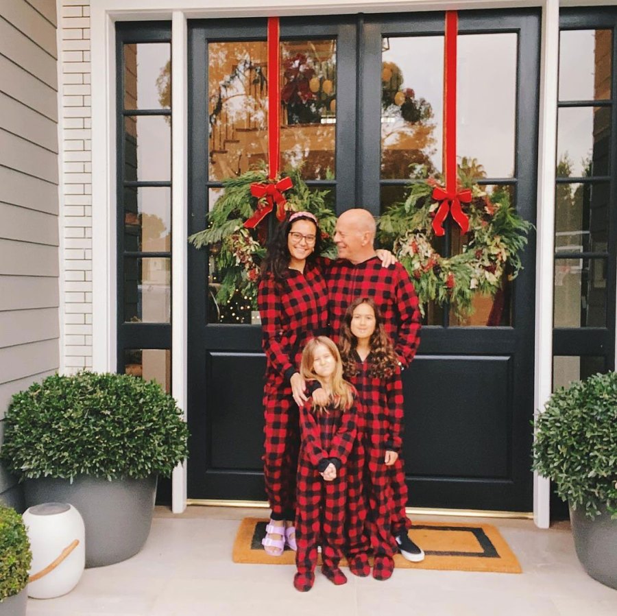 Bruce Willis Emma Heming Willis Mabel and Evelyn Celeb Parents Wear Matching PJs With Kids