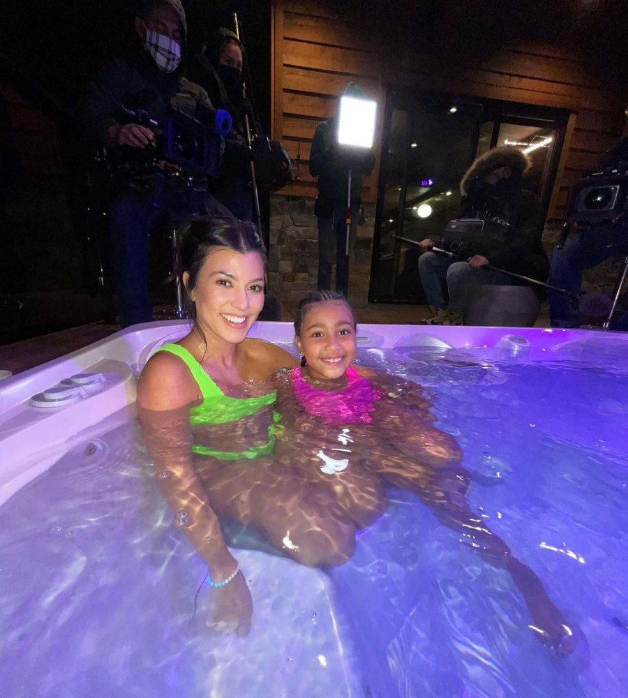 Kourtney Kardashian and Niece North West Pose in Neon Swimsuits