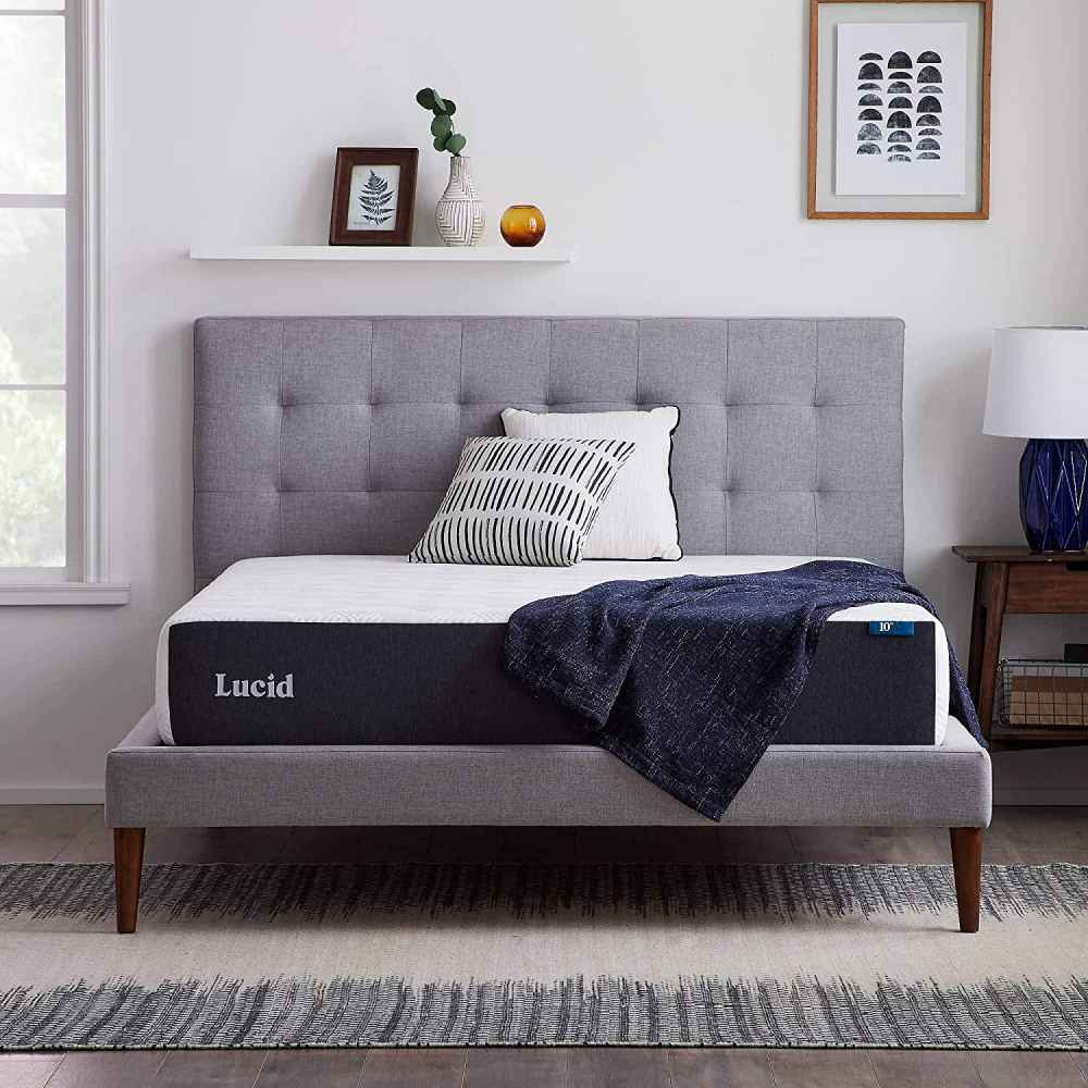 LUCID 10 Inch Memory Foam Firm Feel – Gel Infusion – Hypoallergenic Bamboo Charcoal Mattress