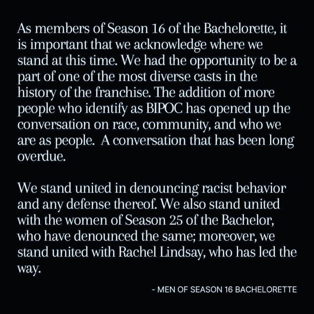 Bachelorette Season 16 Cast Releases Joint Statement Amid Racism Scandal