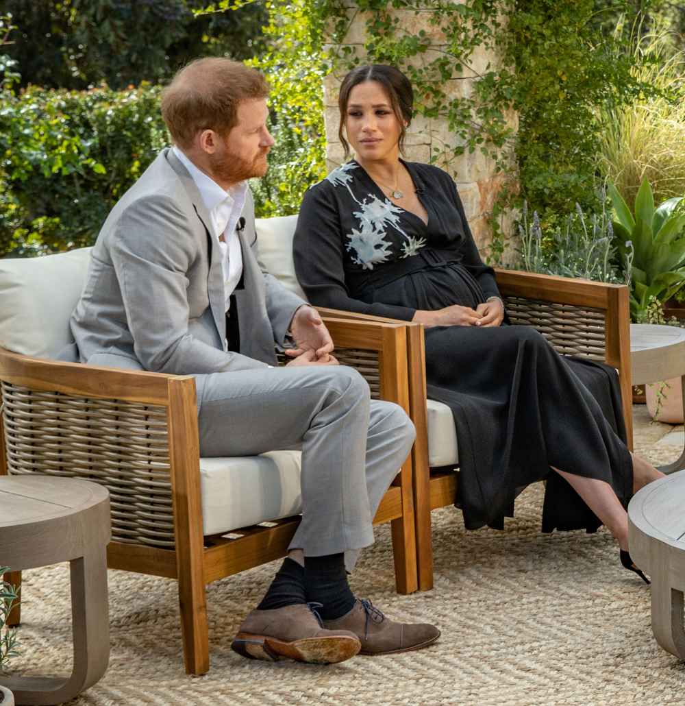 Prince Harry Fears He Left Royal Family Because of Fear That History Repeats Itself in First Promo for New Interview Meghan Markle Pregnant Black Dress