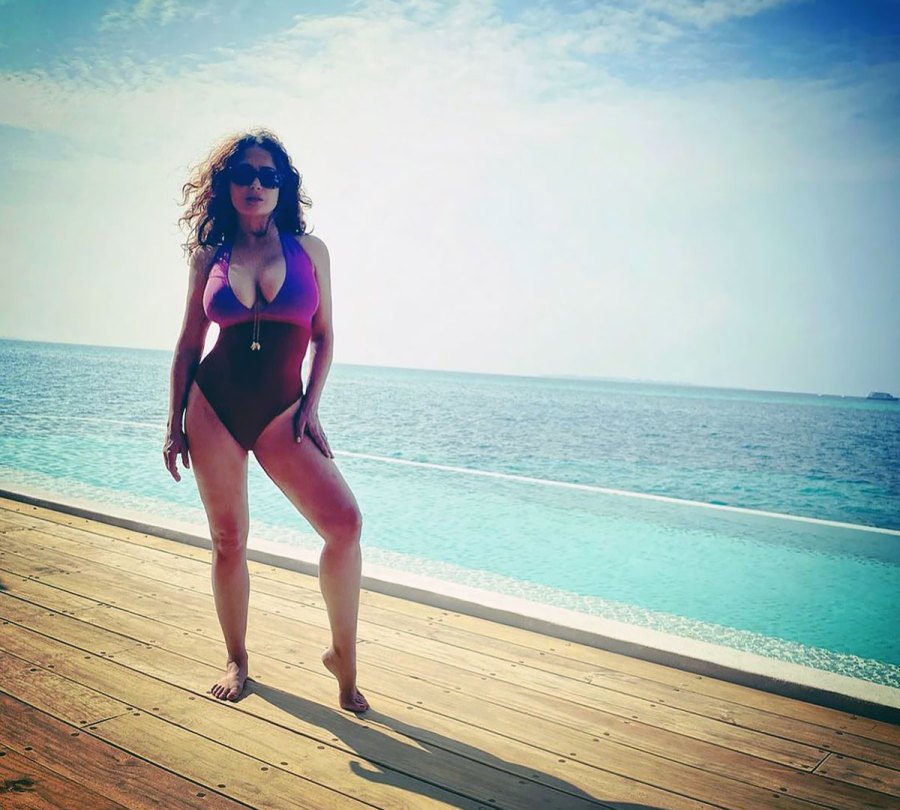 Salma Hayek, 54, Wows in Plunging Purple One-Piece: Pic