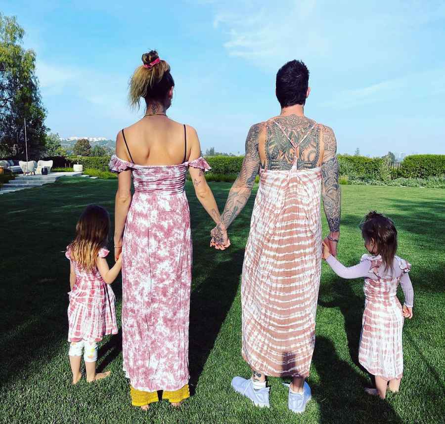 Adam Levine and Behati Prinsloo Twin With Their Daughters in Pink Dresses