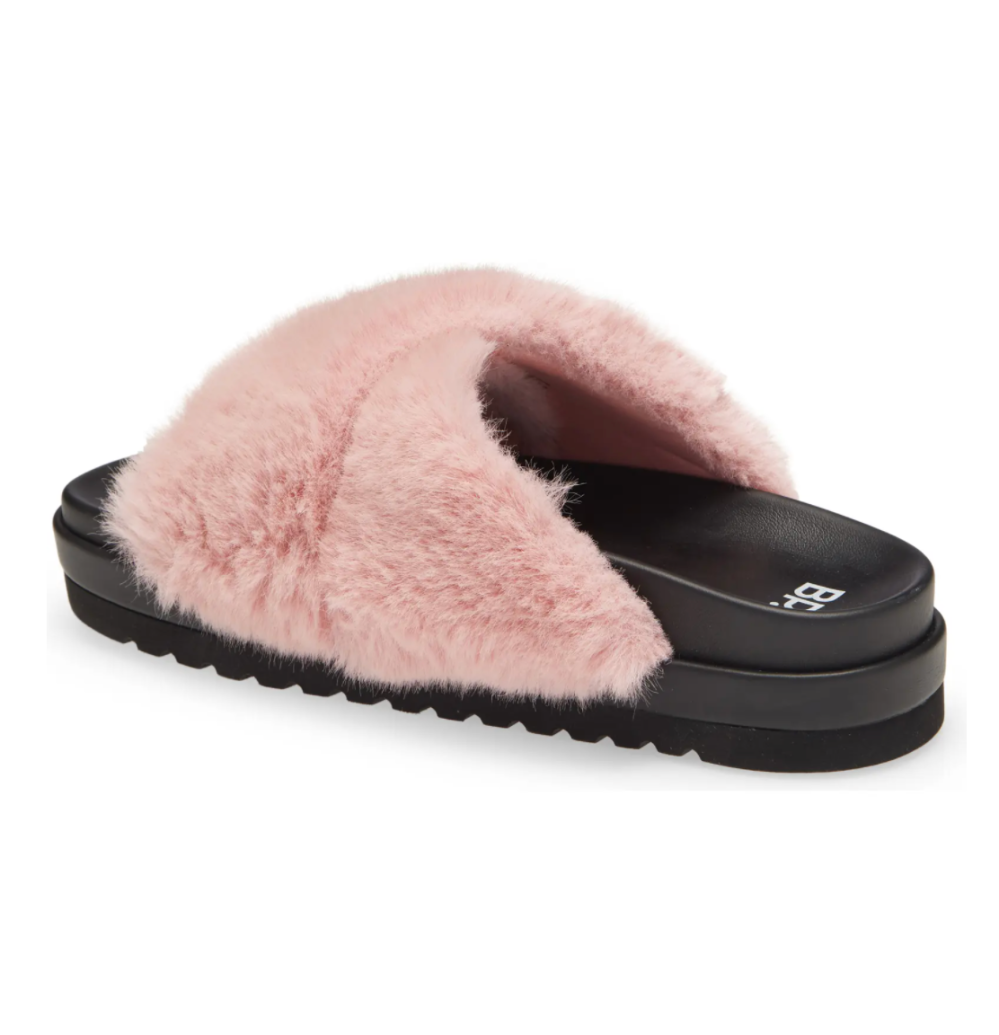 BP. Zoe Cross Band Faux Fur Slide Sandal