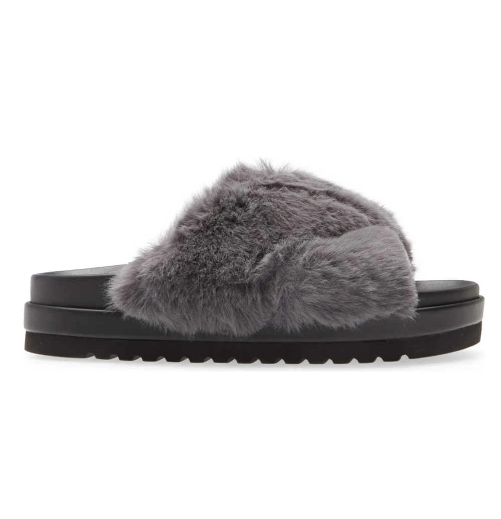 BP. Zoe Cross Band Faux Fur Slide Sandal