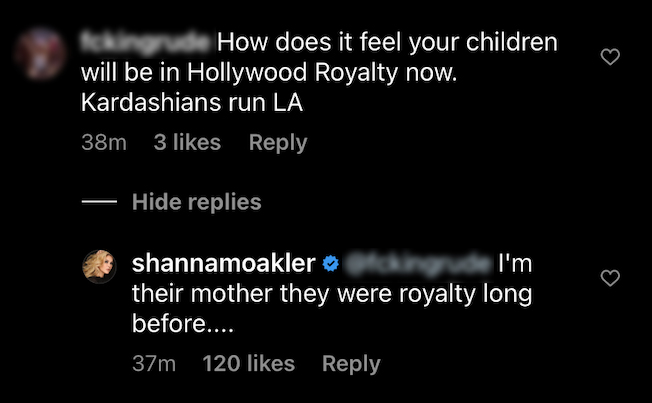 Shanna Moakler Claps Back at Troll Who Suggests Her Kids Will Become 'Kardashian Royalty' After Travis Barker Engagement