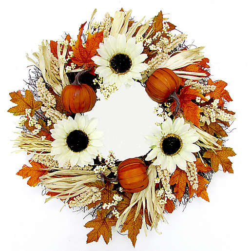 22-Inch Sunflower Berries and Pumpkin Spiral Vine Wreath