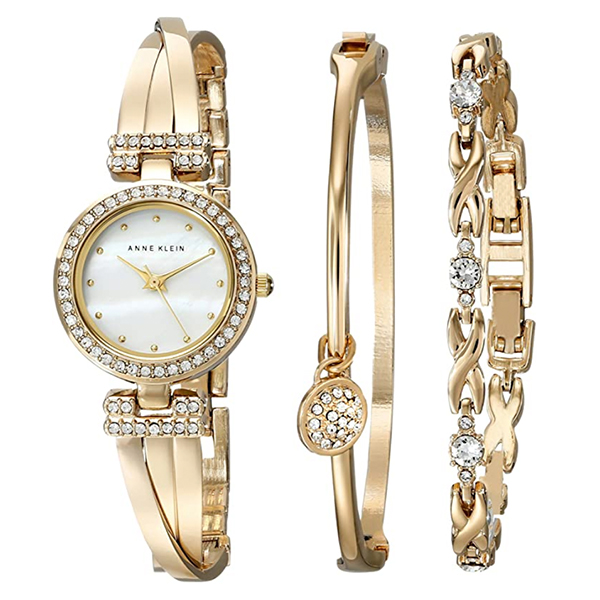 Anne Klein Women's Gold-Tone Bangle Watch and Bracelet Set